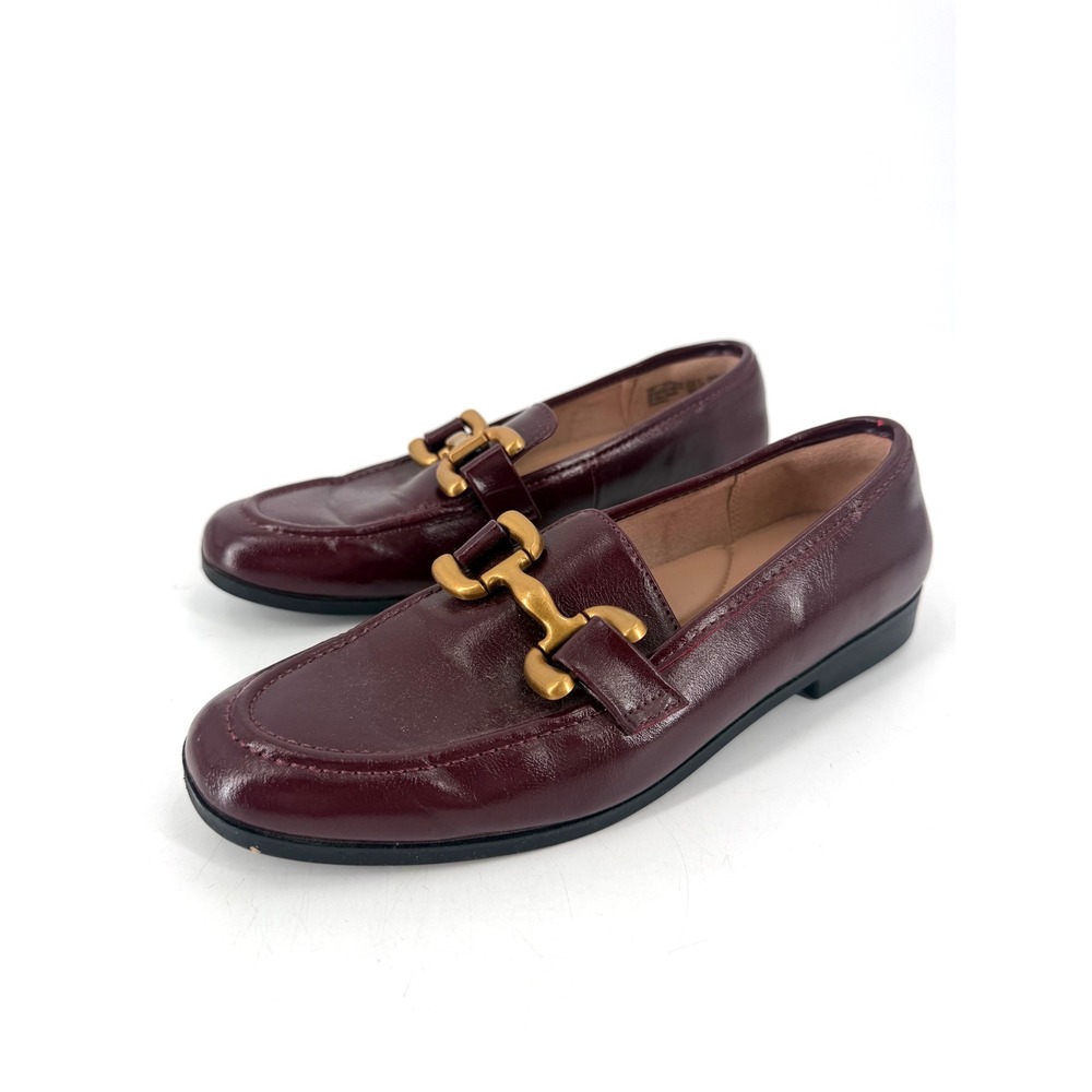 Time and Tru Loafers Women Size 6 Burgundy Gold Bit Hardware Preppy Old Money